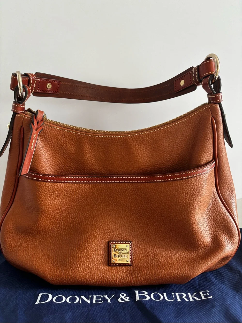 Dooney & Bourke Pebbled Leather Shoulder Bag Cognac Brown Hobo Purse